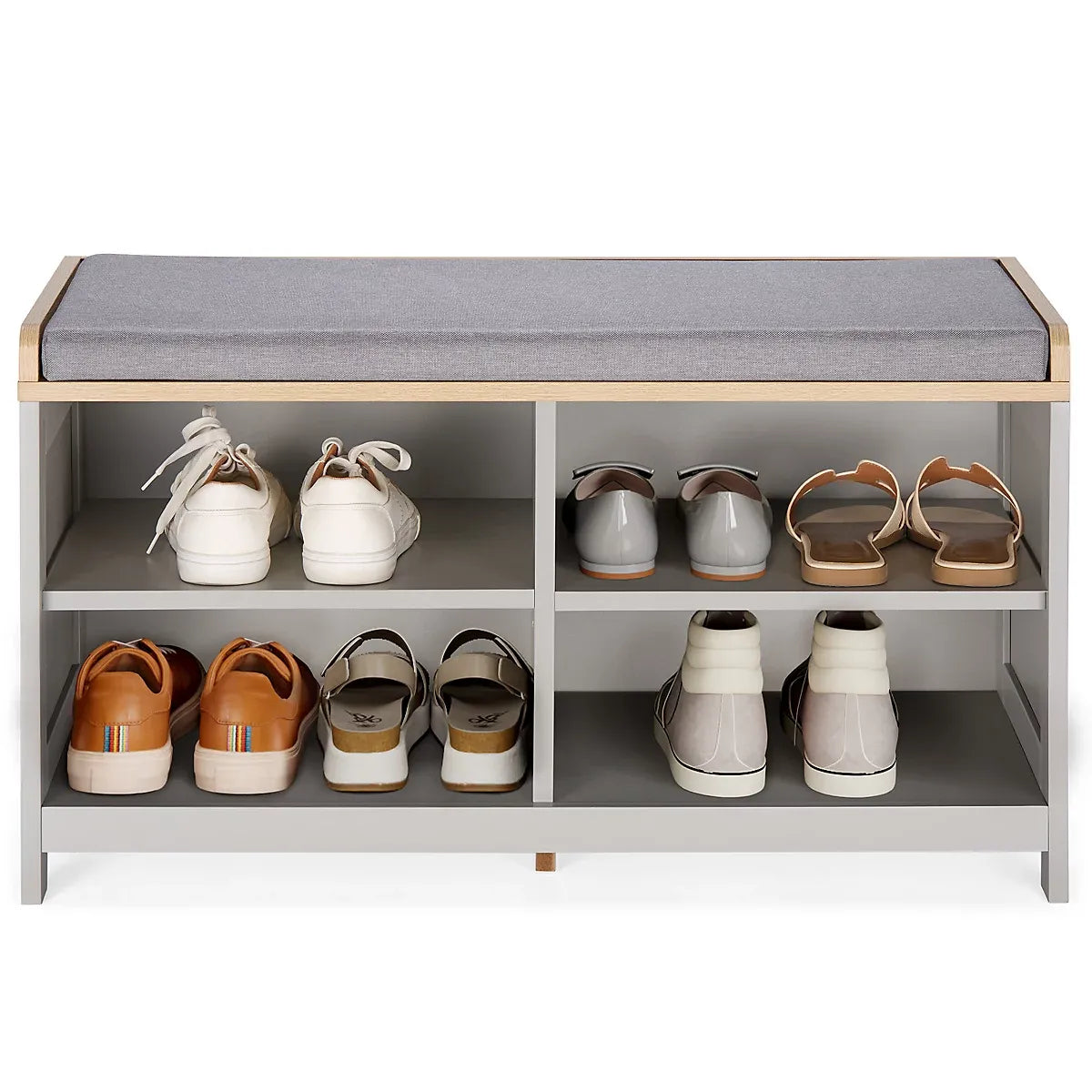 VonHaus Shoe Storage Bench With Padded Seat Grey Entryway-Furniture Kingdom
